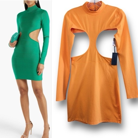 h:ours NWT Antonella Cut-Out Long Sleeve Mini Dress – Bright Orange – Size M - Picture 9 of 11